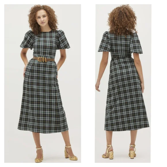 Hill House The Constance Dress Green Wallace Plaid Size Medium NWT - Picture 1 of 6